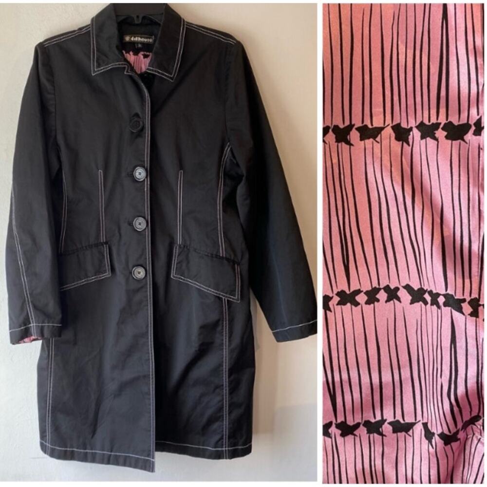 VTG Dollhouse Black Trench Coat SZ L Teen Artsy Goth Dark Academia Witchy Y2K‎